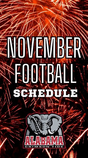 The Tide are back in action this week. We are headed full steam to the end of the season. Here is the schedule for the remainder of the season. Next up is LSU on Saturday November 8th at 6:30 pm in Tuscaloosa, AL. Let's go Tide! 🐘🏈🐘🏈 ▪▪▪▪▪▪▪▪▪▪▪▪▪▪▪ #footballseason #collegefootball #RollTide #weluvthetide #AlabamaFootball #Bama #crimsontide #ncaafootball #secfootball #footballhighlights #RTR | Alabama Crimson Tide Fan Network