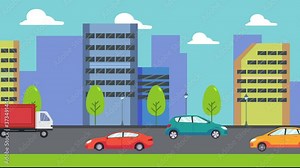 Cars and trucks animation driving on the highway