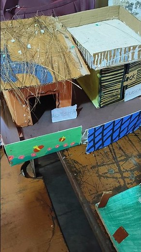 Making project on the topic Kachcha house pakka house by 2nd class students❤️#projects #skills