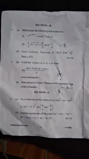 B.A/B.Sc (Mathematics ) "Advanced Calculus " 2nd sem Question Paper (Batch 2026)