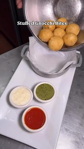 11K views · 587 reactions | Stuffed Gnocchi Bites — crispy on the outside, cheesy on the inside, and made for dipping. 燎 Served with Sorrentina, Pesto, and Four Cheese sauce. Grab, dip, repeat. #gnoccheria #stuffedgnocchi #gnocchibites #pastatiktok #nyceats #fyp | Gnoccheria East Village | Facebook