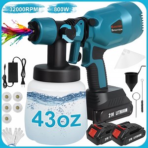 EZBY Cordless Paint Sprayer , 800W Electric Paint Sprayer with 1200ML Container& 2 Batteries for Painting Ceiling, Fence, Cabinets, Walls