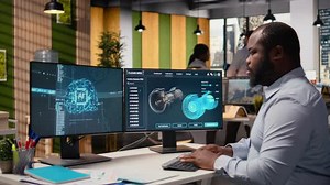 Engineer Works on Wind Turbine Simulation Using Artificial Intelligence