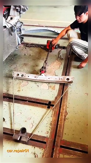 Bending the radiator support beam outside the vehicle.#factory #installation #bmw #mercedesbenz #creativityforgood