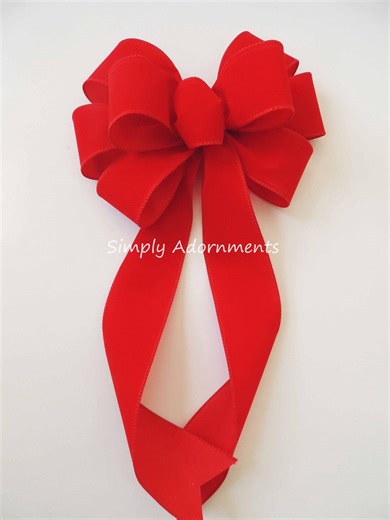 Traditional Red Velvet Christmas Bow, Wired Ribbon Wreath Decor, Xmas Tree Topper - Etsy