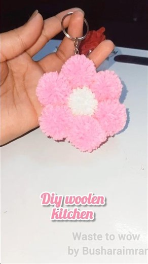 DIY Woolen Flower Kitchen | Pink & White Wool Craft | Easy Handmade Decor #diy #viral #shortsfeed