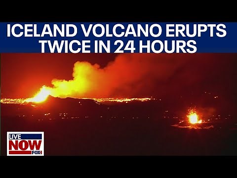 Iceland volcano in Reykjanes Peninsula erupts twice in 24 hours | LiveNOW from FOX