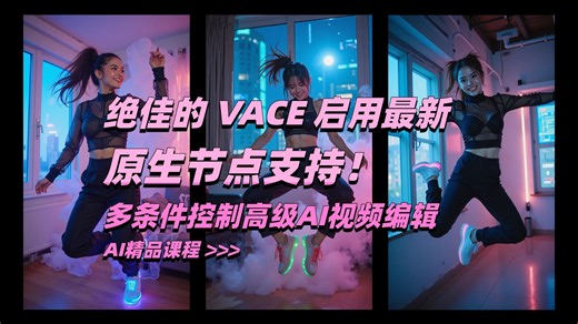 绝佳的 Wan 2.1 VACE 现在已启用comfyUI原生节点支持！多条件控制的高级 AI 视频编辑确实牛 !