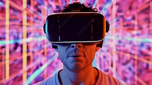 Man Experiencing Virtual Reality, 4K Ultra HD footage Perfect for Professional Projects, tech presentations