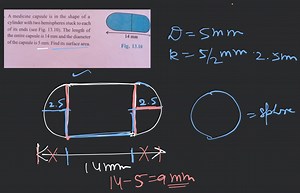A medicine capsule is in the shape of a cylinder with two hemis... | Filo