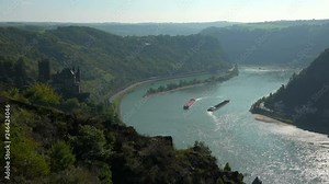 Katz Castle and Loreley Rock, St. Goarshausen, Rhine Valley, Rhineland-Palatinate, Germany, Europe
