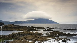 Time Lapse of Sea Rock Cliffs in Achill Island on Wild Atlantic Way in Ireland.
