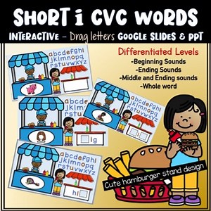 Short i CVC Words Interactive Letters Differentiated activity GOOGLE SLIDES /PPT
