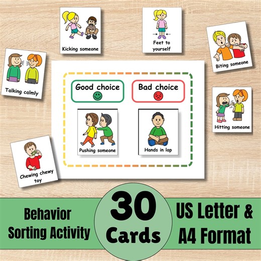 Printable Behavior Sorting Activity, Good Choice Vs Bad Choice, Classroom Behavior Management, Social Skills Task Cards, Speech Therapy, ABA - Etsy