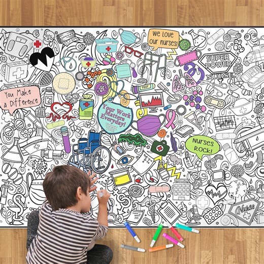 NURSES Coloring Poster--celebrate Nurses Week. Team Building Wall Banner Nurse Gifts, Stress Relief - Etsy