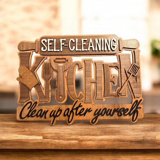 Funny Kitchen Wood Sign, Self-cleaning Kitchen Decor, Farmhouse Style - Etsy