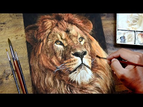 Painting Realistic Lion in Watercolor