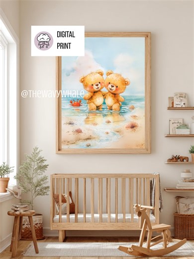 Teddy Bear Beach Printable Wall Art Nursery Digital Download Coastal Kids Room Decor Cute Animal Print Baby Room Printable Instant Download - Etsy