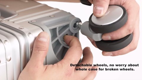 All Aluminum 20'' Luggage with Removable Spinner Wheels,Provide Spare Wheels.Carry on Luggage 22 x 14 x 9 Airline Approved Lightweight Metal Hard Shell Zipperless Suitcase