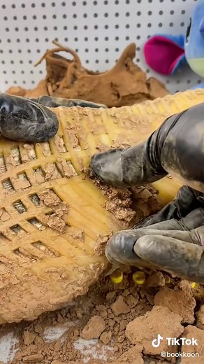 #asmrsounds #cleantok #cleaning #shoeswashing | cleaning shoes with mud and dirt on it