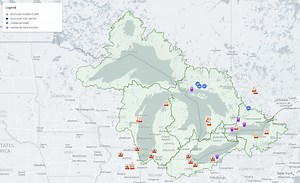 See map of all nuclear power sites in the Great Lakes watershed