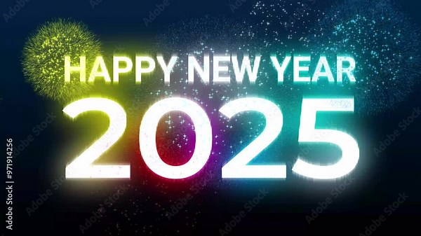 2025 happy new year 2025 animated background greetings happy new year 2025 fireworks neon 4k looping