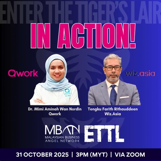 Join MBAN’s online pitch event, 🐯𝗘𝗻𝘁𝗲𝗿 𝗧𝗵𝗲 𝗧𝗶𝗴𝗲𝗿’𝘀 𝗟𝗮𝗶𝗿, featuring two of Ata Plus issuers : 🤖 𝗪𝗜𝗭.𝗔𝗦𝗜𝗔 - AI & ERP solutions driving digital transformation 👷🏻‍♂️ 𝗤𝗪𝗢𝗥𝗞 - Placement & Training skilled talents for businesses 📅 Friday, 31 October 2025 🕒 3PM – 5PM 💻 Zoom (link shared upon registration) 👉 Register >> bit.ly/ETTLOct2025 #mban #angels #angelinvestors #angelinvesting #crowdfunding #PITCHING #investmentopportunity #investment #InvestSmart #melabur #er