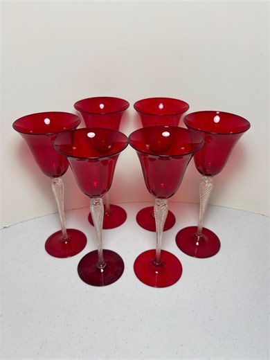Set of 6 Murano Ruby Red 4 Oz Wine Glasses With Gold Inclusions in Stems 8.25” Tall - Etsy
