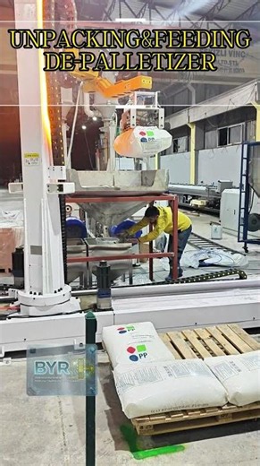 Track Mounted Unpacking & Feeding Depalletizer#pp #depalletizer #depalletizing #robot #automation