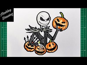 How to Draw Jack Skellington Holding a Halloween Pumpkin