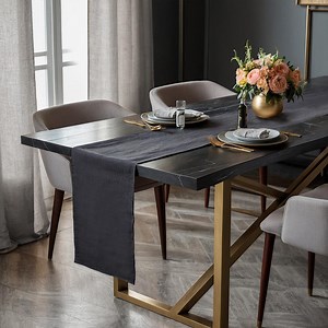 Dark Gray Linen Cotton Tablecloth: Farmhouse Dining Table Top Custom Sizes and Shapes