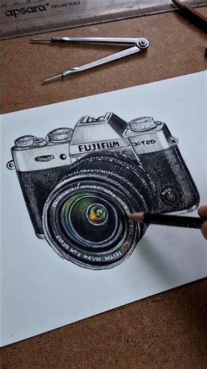 Realistic Camera Drawing ✍️ | Hand Drawing Process | Satisfying Art Shorts #shorts