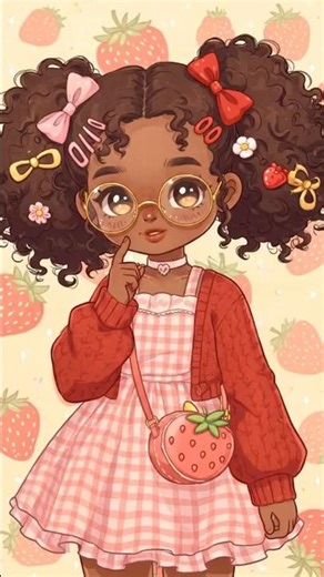 Strawberry Black American Brown Skinned Two Curly Ponytails Style Girl Anime 🤎🍓 #anime #strawberry