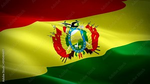 Bolivian flag Closeup 1080p Full HD 1920X1080 footage video waving in wind. National ‎‎‎Santa Cruz de la Sierra‎‎ 3d Bolivian flag waving. Sign of Bolivia seamless loop animation. Bolivian flag HD res