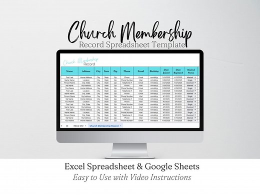 Church Membership Template Excel Spreadsheet, Church Directory List, Church Roster Template Log, Church Members Google Sheets - Etsy