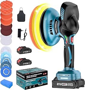 Geveelife Cordless Buffer Polisher, 6 Inch Dual Action Polisher Kit with 2Pcs 21V 3.0Ah Rechargeable Battery, 6 Variable Speed 5500RPM Car Buffer Polisher for Car Detailing/Polishing/Waxing