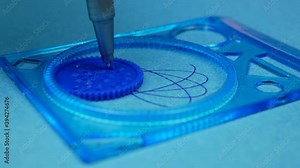 Rotating spirograph wheel, Smaller gear inside the larger ring is rotating along the ring outside edge and creating amazing pattern, Creative design tool