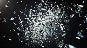 A Dynamic Explosion of Shattered Glass Fragments and Reflections