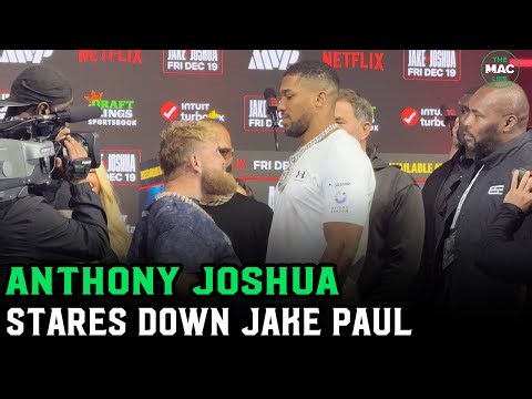Jake Paul grabs Anthony Joshua’s chest at FACE OFF