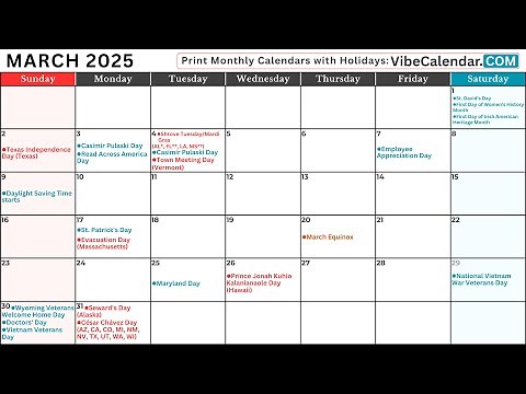 March 2025 Calendar with Holidays and Observances (All) #calendar #march #holiday