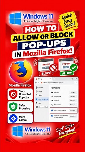 How to Allow or Block Pop-Ups in Mozilla Firefox! #Shorts #windows11