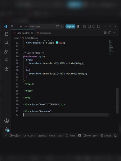 #Tornado launch animation 🚀😳Built with pure HTML & CSS 🔥Comment "tornado" for code 💻