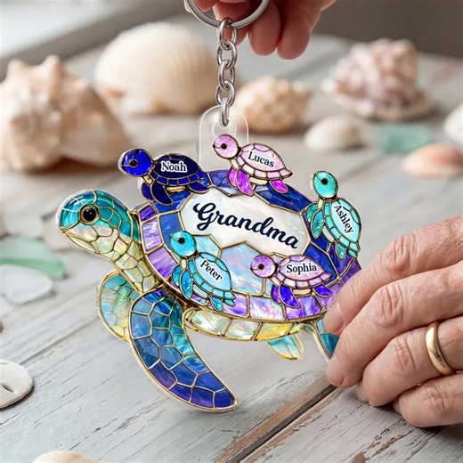 Personalized Sea Turtle Keychain, Custom Mom Grandma Acrylic Keyring, Mothers Day Gift - Etsy
