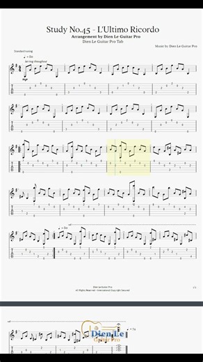 Study No.45 - L'Ultimo Ricordo (Arrangement by Dien Le Guitar Pro) for Guitar