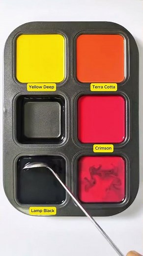 Create 3 colors from 3 colors : Yellow Deep + Crimson + Lamp Black #asmr #mix #mixing #colormixing