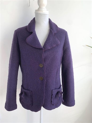 Vintage Italian Purple Wool Sweater Blazer Women Size L, Boiled Wool Cropped Coat, Warm Felt Wool Jacket, Fitted Sports Coat, Fall Coatigan - Etsy
