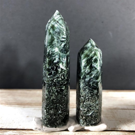 2pcs Seraphinite Clinochlore Crystal Obelisk Tower Point Polished Mineral Gemstone XT-9 - Etsy