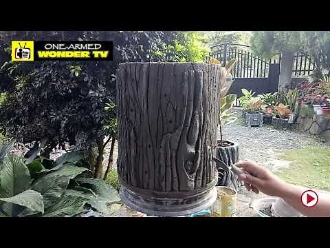 MAKING LARGE CEMENT TREE STUMP POT/PLANTER AT HOME. AMAZING DIY IDEA.
