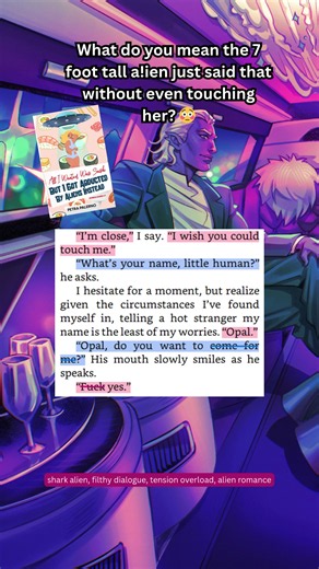 When your new alien boyfriend likes to talk you through it. 🥵 If you’re looking for a wild alien romance romp where the FMC’s alien boyfriend gets to experience all kinds of deliciously spicy human things for the very first time… I have the perfect book for you. Book: All I Wanted was Sushi But I got Abducted by Aliens Instead by Petra Palerno Artist: Wendibones