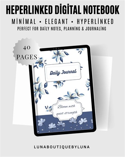 Digital Notebook With Hyperlinked Tabs | Floral Daily Journal (4 Sections) | Notability | Instant Download - Etsy
